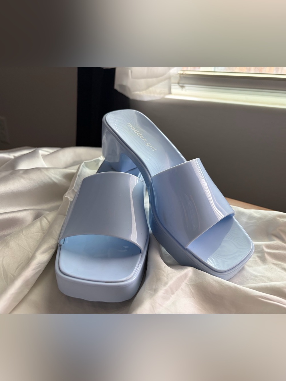 Madden Girl Light Blue Platform Slide Heels